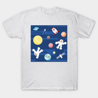 Space background with astronauts, planets and spacecrafts T-Shirt